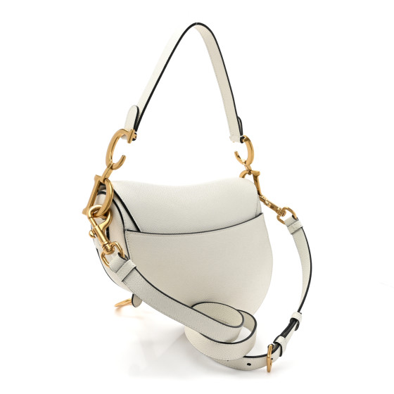 CHRISTIAN DIOR Grained Calfskin Saddle Bag White 1680904