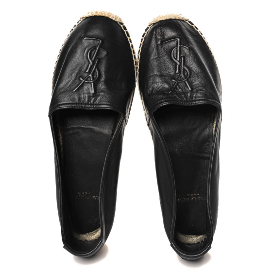 SAINT LAURENT Lambskin Monogram Espadrilles 37.5 Black