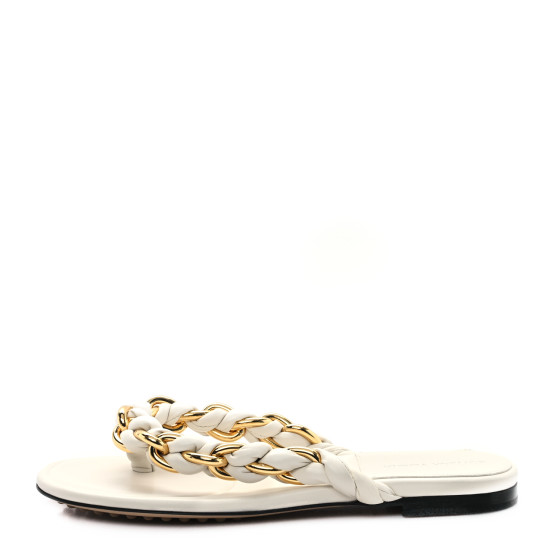 BOTTEGA VENETA Nappa Chain Dot Flat Sandals 39 White 1681694
