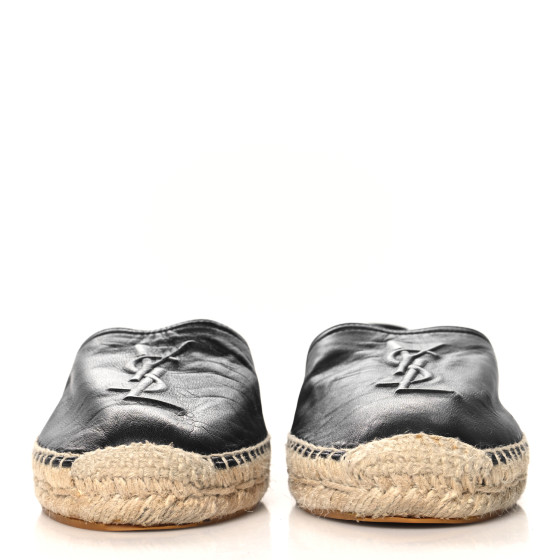 サンダル SAINT LAURENT Black Leather Monogram Espadrilles SAINT LAURENT Lambskin Monogram Espadrilles 37.5 Black