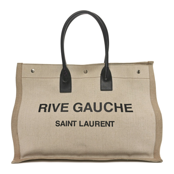 SAINT LAURENT Linen Calfskin Rive Gauche Tote Optic White