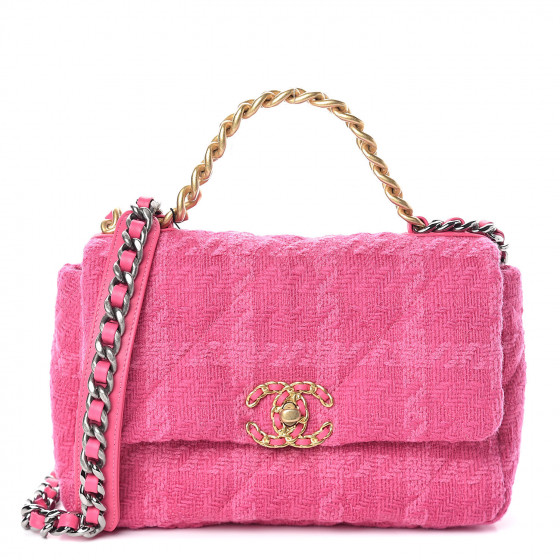 CHANEL Tweed Quilted Medium Chanel 19 Flap Pink 521201