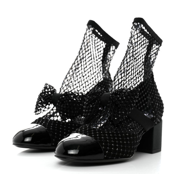 CHANEL Resille Strass Kid Suede Patent Mary Jane Short Boots
