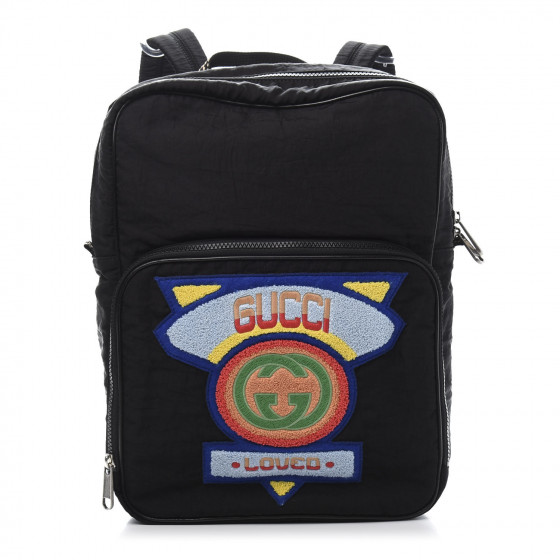 GUCCI バックパック GUCCI Nylon Twill 80s Logo Patch Backpack Black 657572