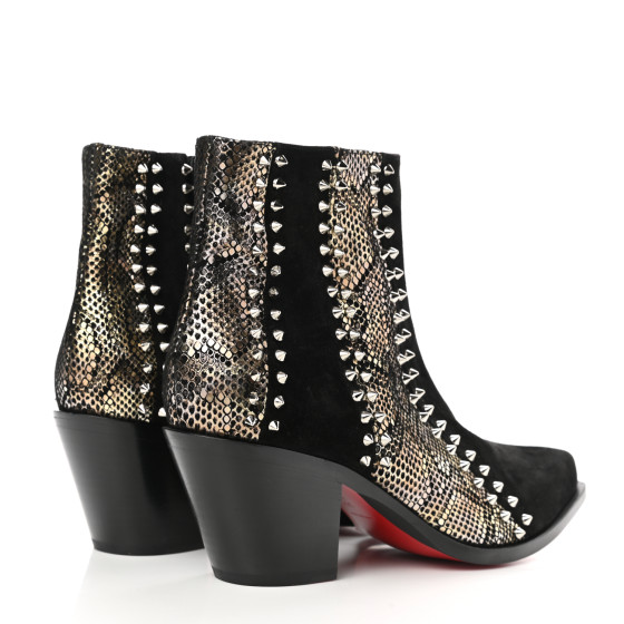 CHRISTIAN LOUBOUTIN Calfskin Suede Embossed Snakeskin Spiked