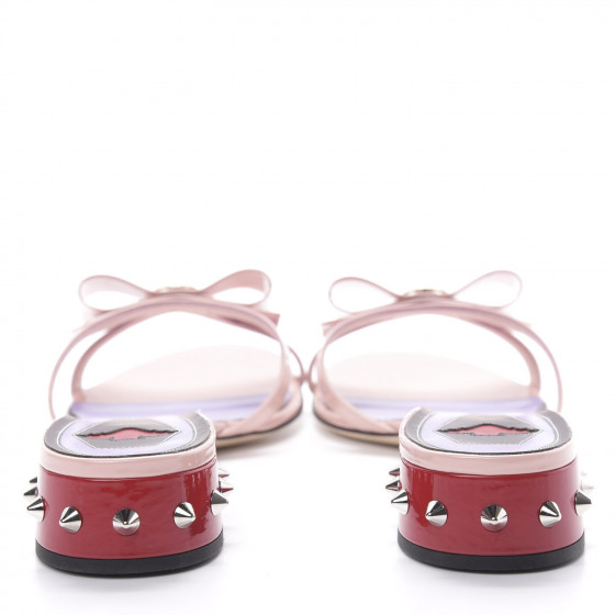 GUCCI Patent GG Bow Sadie Spike Low Heel Slide Sandals 40
