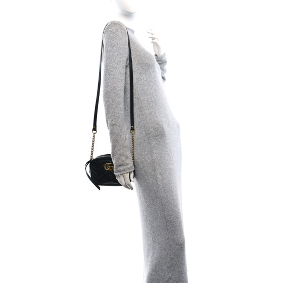 GUCCI Calfskin Matelasse Mini GG Marmont Chain Shoulder Bag