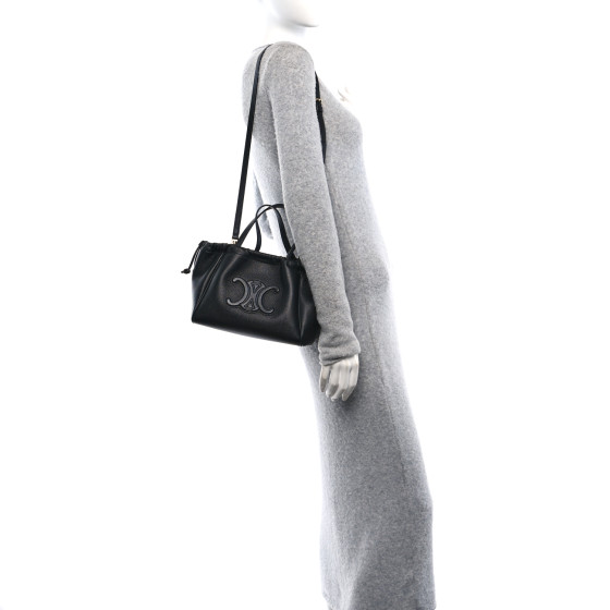 CELINE Grained Calfskin Cuir Triomphe Small Cabas Drawstring Black