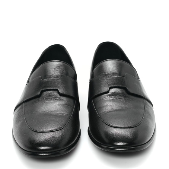 HERMES Goatskin Womens Ancora Moccasin Loafers 36.5 Black