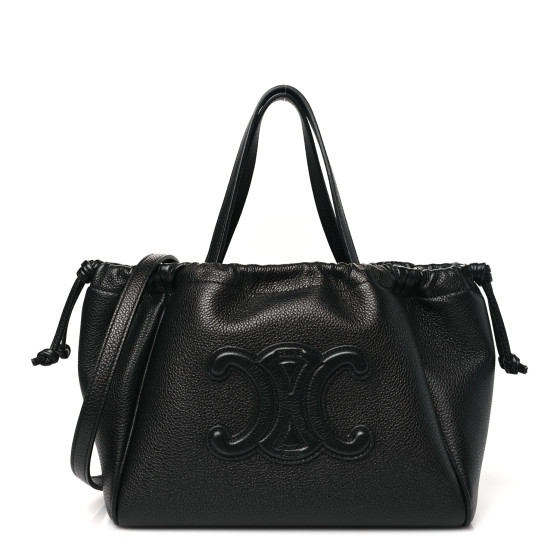 CELINE Grained Calfskin Cuir Triomphe Small Cabas Drawstring Black