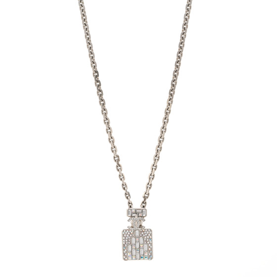 CHANEL Metal Iridescent Crystal CC Perfume Bottle Necklace