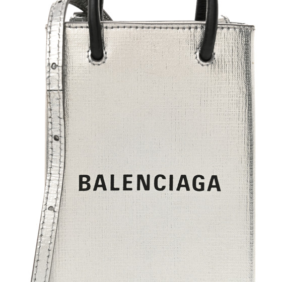 BALENCIAGA Metallic Textured Calfskin Logo Shopping Phone