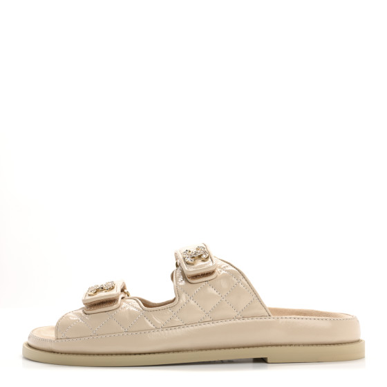 [CHANEL]★Velcro Cubic Sandals Chanel White Textured Leather Velcro Dad Sandals Size 6.5/37
