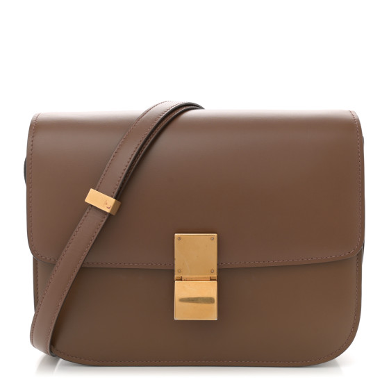 CELINE Smooth Calfskin Medium Classic Box Flap Bag Camel