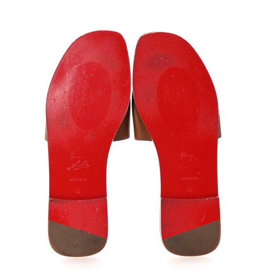 CHRISTIAN LOUBOUTIN Calfskin Mule Flat Slides 39 Cuoio