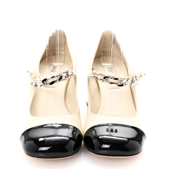 MIU MIU Patent Colorblock May Jane Pumps 38 Black White