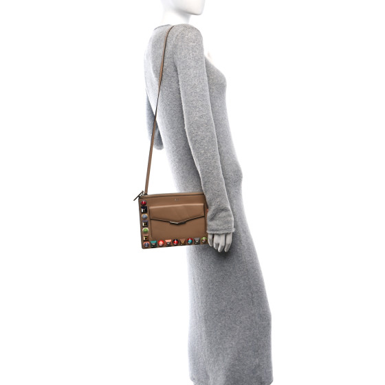 FENDI Vitello Dolce Studded Mini 2Jours Pouch Cuoio