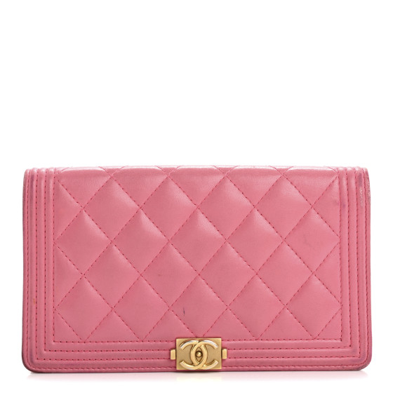 CHANEL Lambskin Quilted Boy Yen Wallet Pink 1679135