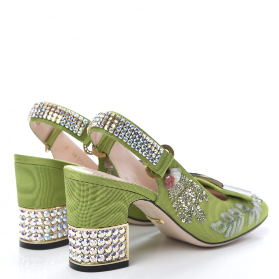 GUCCI Moire Fabric Eyes Crystal Square G Madelyn Slingbacks