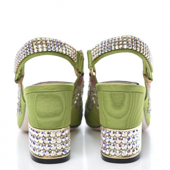 GUCCI Moire Fabric Eyes Crystal Square G Madelyn Slingbacks