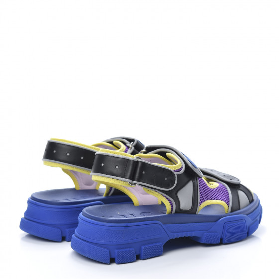 GUCCI X SEGA Calfskin Mesh Mens Aguru Sandals 9 Black Blue