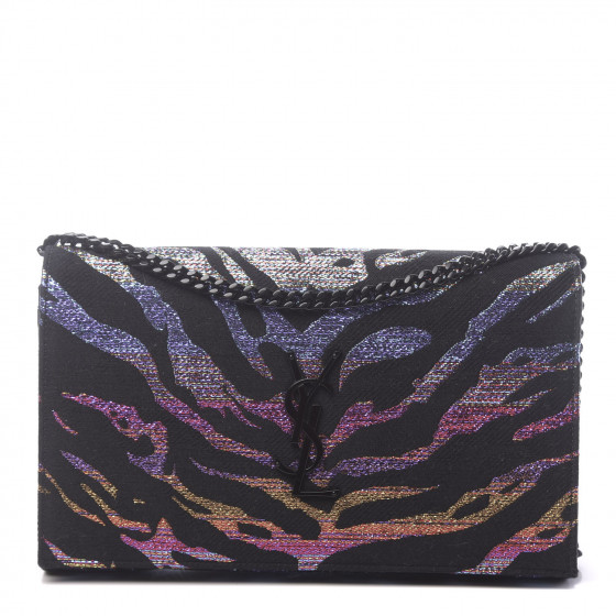 SAINT LAURENT Tiger Burnout Monogram Chain Wallet Multicolor
