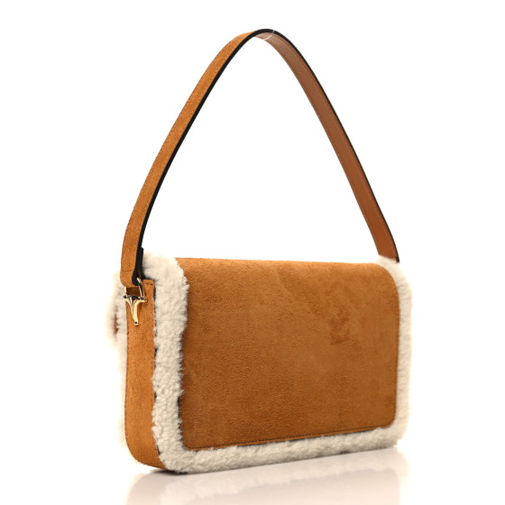 GUCCI Suede Shearling Horsebit Mini 1955 Shoulder Bag Honey