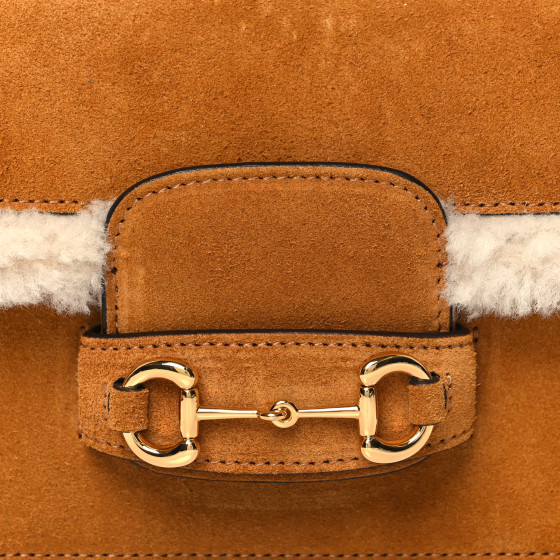 GUCCI Suede Shearling Horsebit Mini 1955 Shoulder Bag Honey