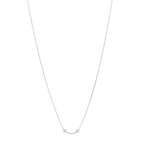TIFFANY 18K White Gold Diamond Mini T Smile Pendant Necklace