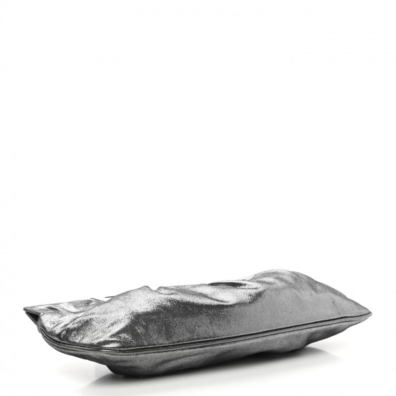FENDI Metallic Lurex FF Cutout Baguette Clutch Silver 973851