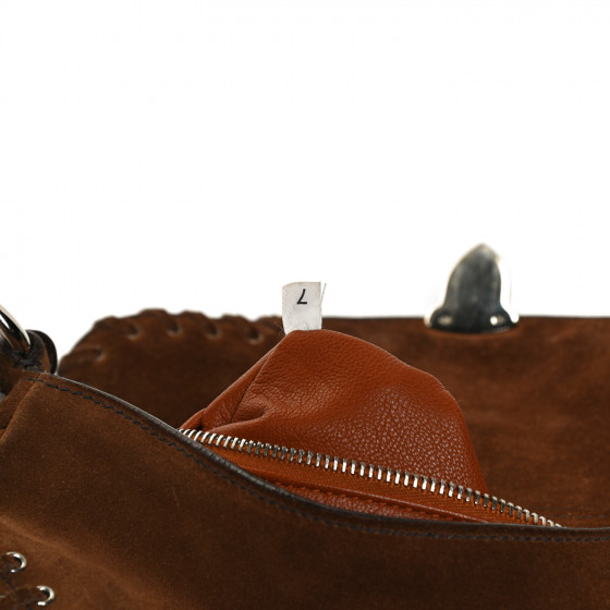 PRADA Suede Whipstitch Grommet Shoulder Bag Brown 973207