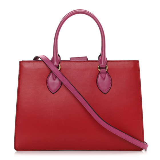 GUCCI Calfskin Small Top Handle Bag Hibiscus Red New Rosette 1129317 ...