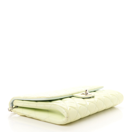 CHANEL Patent Quilted Clutch with Chain Flap Light Green
