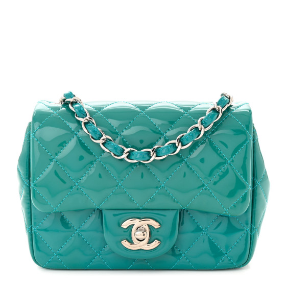 【CHANEL】extremely rare vintage mini square★ショルダー CHANEL Patent Quilted Mini Square Flap Turquoise 1565506