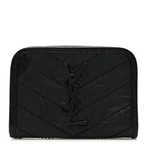 ★Saint Laurent★ Monogram Matelasse Zipper Card Holder Blac SAINT LAURENT Crinkled Calfskin Matelasse Monogram Niki Card