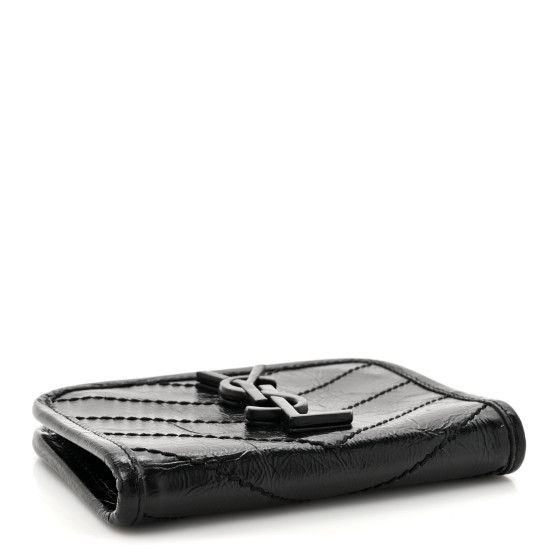 SAINT LAURENT Crinkled Calfskin Matelasse Monogram Niki Card
