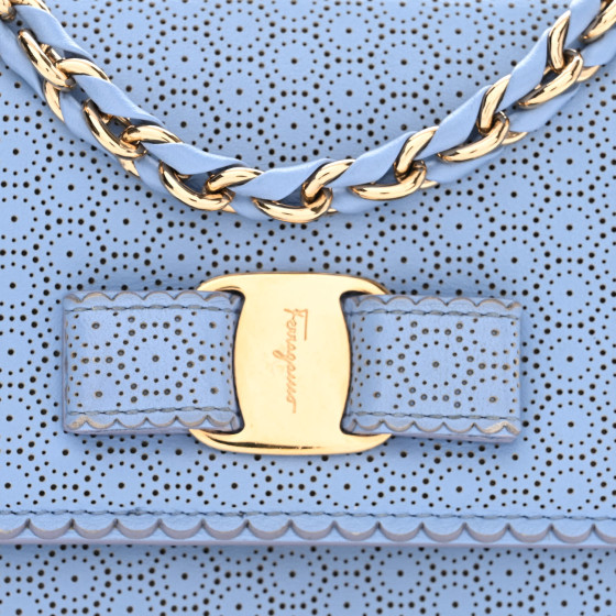 FERRAGAMO - GINNY ショルダーバッグ ーFLEUR BLEUE SALVATORE FERRAGAMO Perforated Calfskin Mini Ginny Shoulder