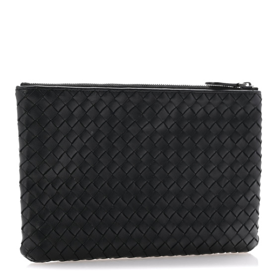 ポーチ Bottega Veneta Black Nappa Leather Pouch BOTTEGA VENETA Nappa Intrecciato Flat Zip Pouch Black