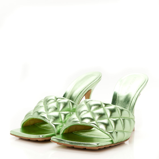 サンダル・ミュール BOTTEGA VENETA Sandals Women Leather Green/Pistachio Bottega Veneta Shiny Pistachio Green Padded Leather Slide