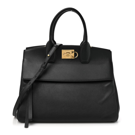 SALVATORE FERRAGAMO Calfskin Large Studio Bag Black 1655747