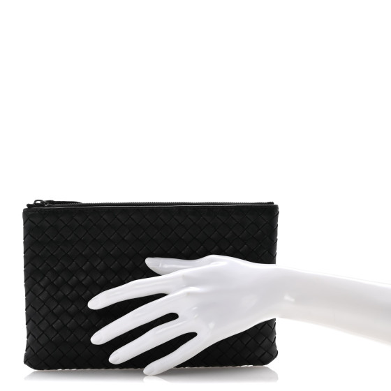 BOTTEGA VENETA Nappa Intrecciato Flat Zip Pouch Black