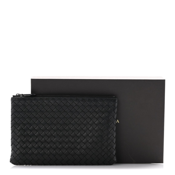 BOTTEGA VENETA Nappa Intrecciato Flat Zip Pouch Black