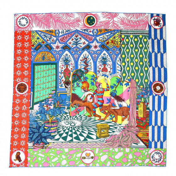 HERMES Cashmere Silk La Danse Des Amazones Shawl 140 Rouge