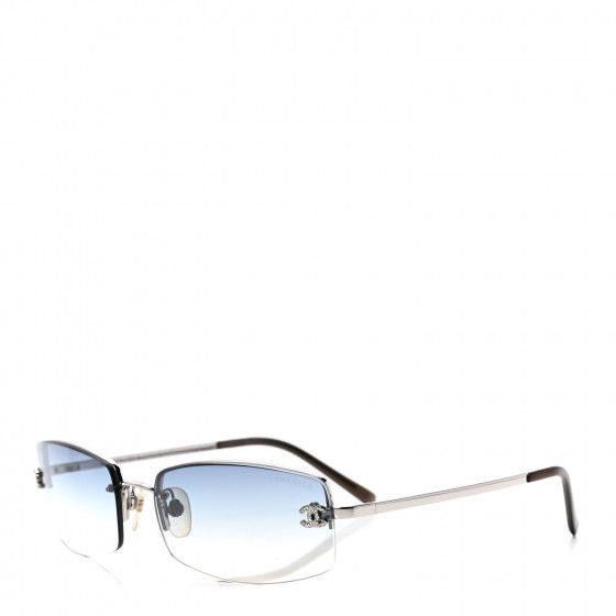 CHANEL サングラス 4093-B シルバー クリア グレー Chanel Light Grey Silver Crystal Logo Frameless Sunglasses