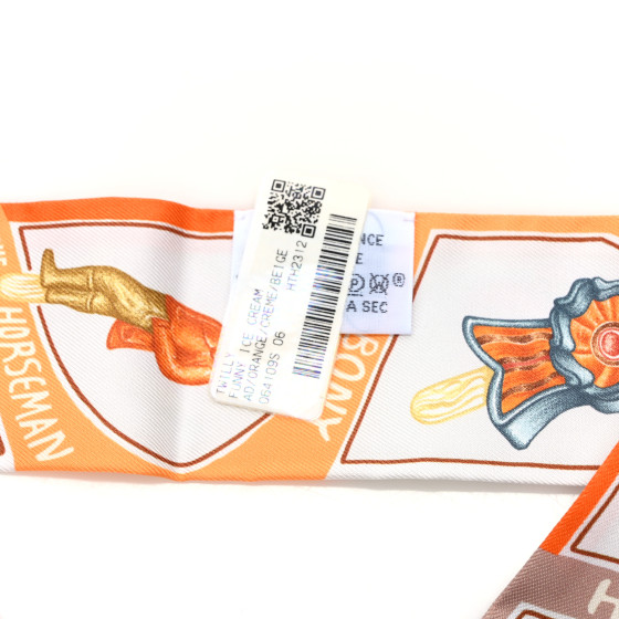 HERMES Silk Funny Ice Cream Twilly Orange Creme Beige