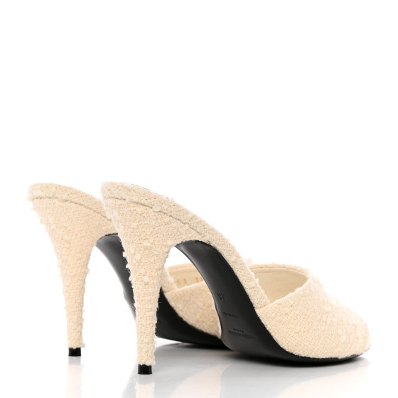 SAINT LAURENT Boucle Tweed La 16 Mule Sandals 38 White