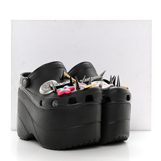 BALENCIAGA X CROCS Rubber Textured Spiked Womens Platform