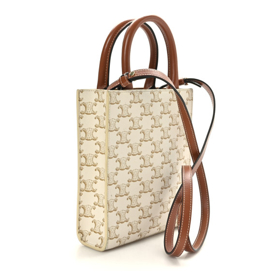 ☆【CELINE】☆Vertical Cabas in Triomphe Canvas Calfski.n☆ Celine Vertical Cabas In Triomphe Canvas And Calfskin Tote