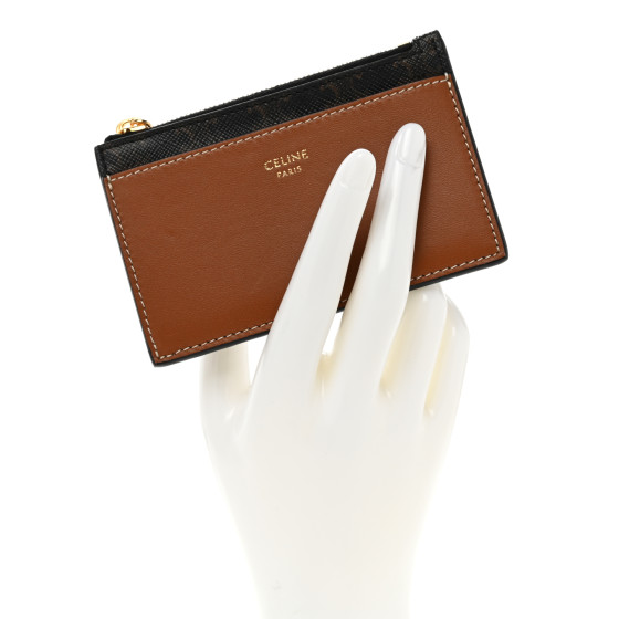 CELINE Triomphe Canvas Zipped Card Holder Tan