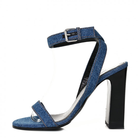 【BALENCIAGA】ROUND HEEL SANDAL BALENCIAGA Denim Ankle Strap Round Heel Sandals 38.5 Bleu